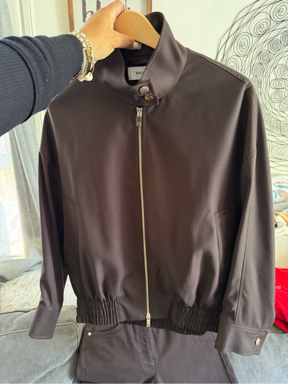 Reiss Dark Brown Bomber Jacket and matching jeans size 28r nwot bundle 🍂🍃🍁 - Picture 4 of 15